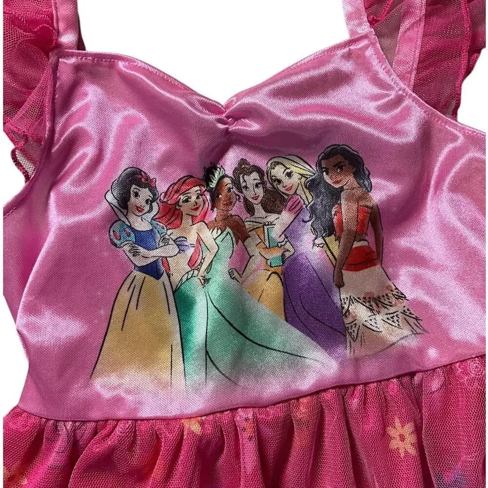 Disney Princess Pink Dress Kids Size 6 Nightgown Costume Jammies Floral Mesh