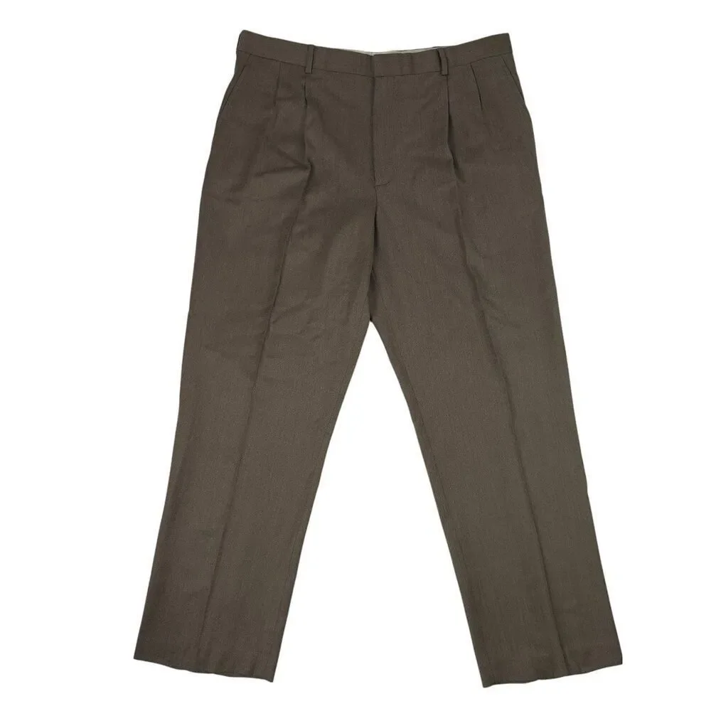 JCrew Pants Mens 38x32 Brown 100% Wool Suit Slacks Classic Tapered Work Suit