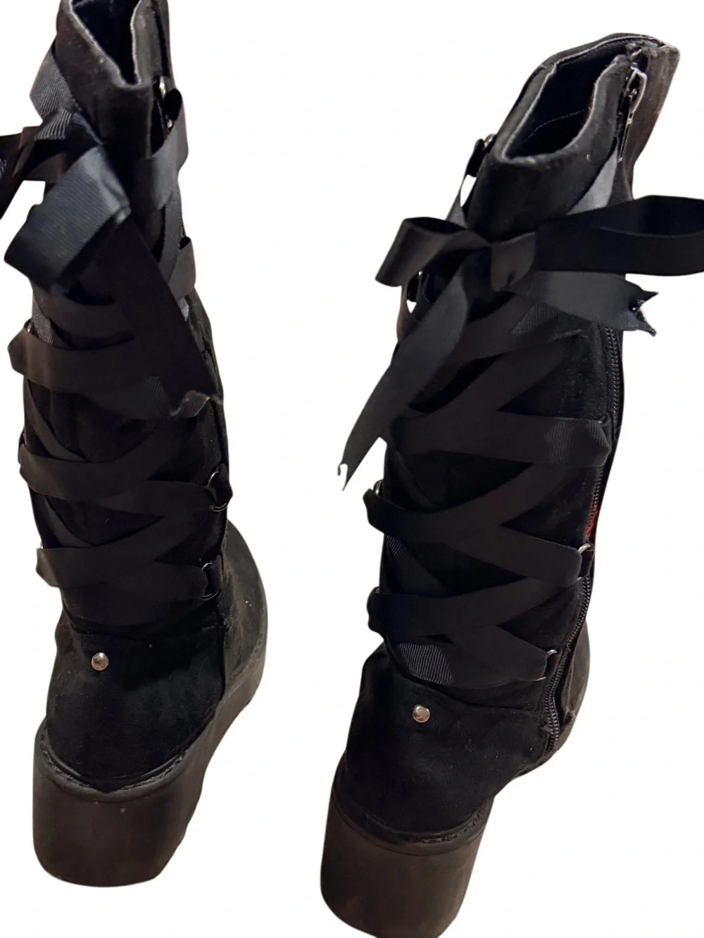 DV by Dolce Vita Franka 1 Black Tall Ribbon Lace Wedge Boots