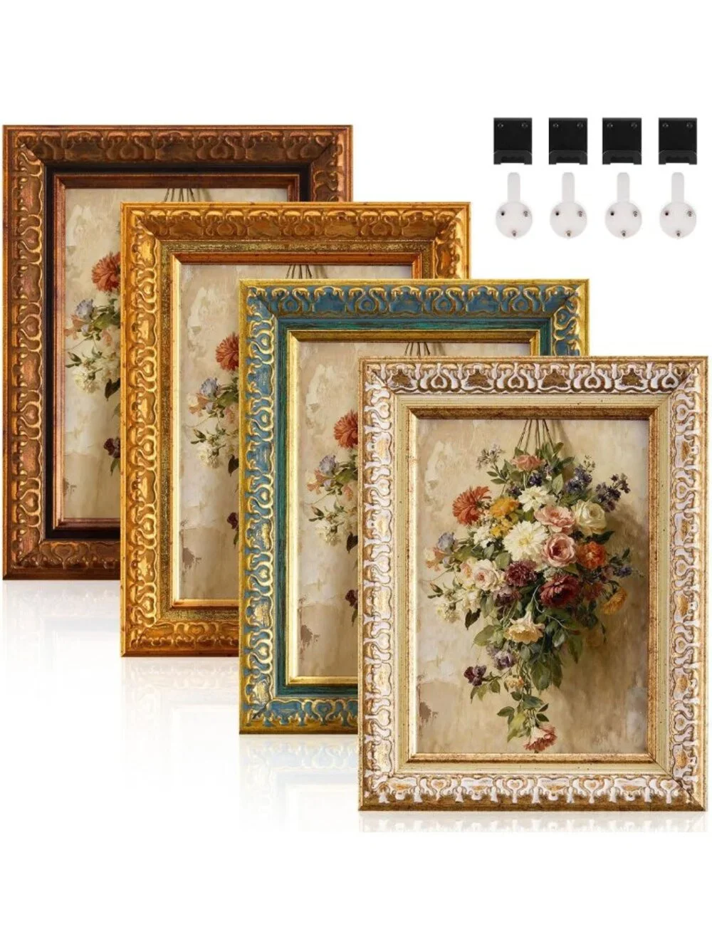 4 Pack Vintage Ornate Picture Frames Set - 5x7, Mixed Colors for Home Decor