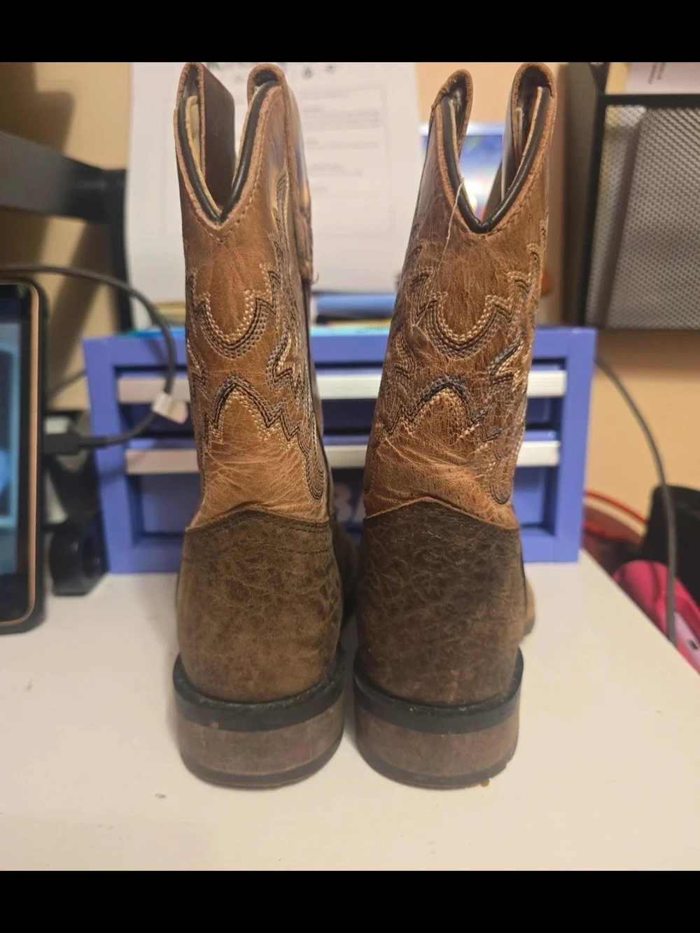 Kids Brown Suede Western Cowboy Boots