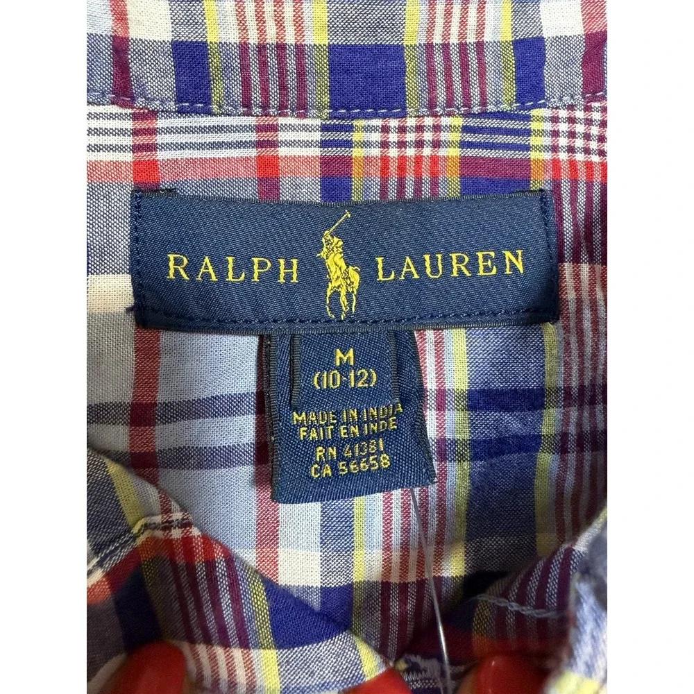 NWT Ralph Lauren Boys Short Sleeve Blue Red Plaid Button‎ Down Shirt M (10/12)