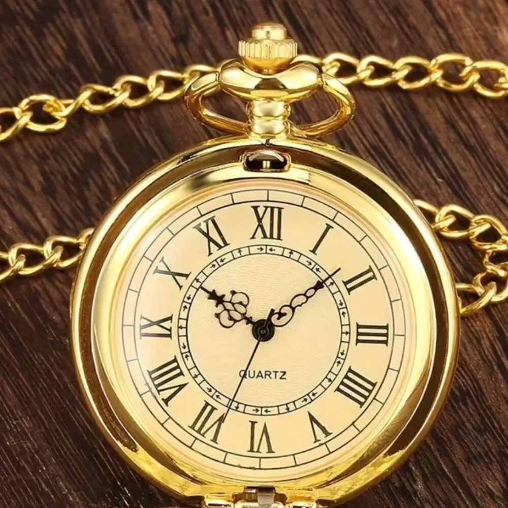 NWT Gold Roman Numeral Quartz Pocket Watch Vintage Classic Style Gift