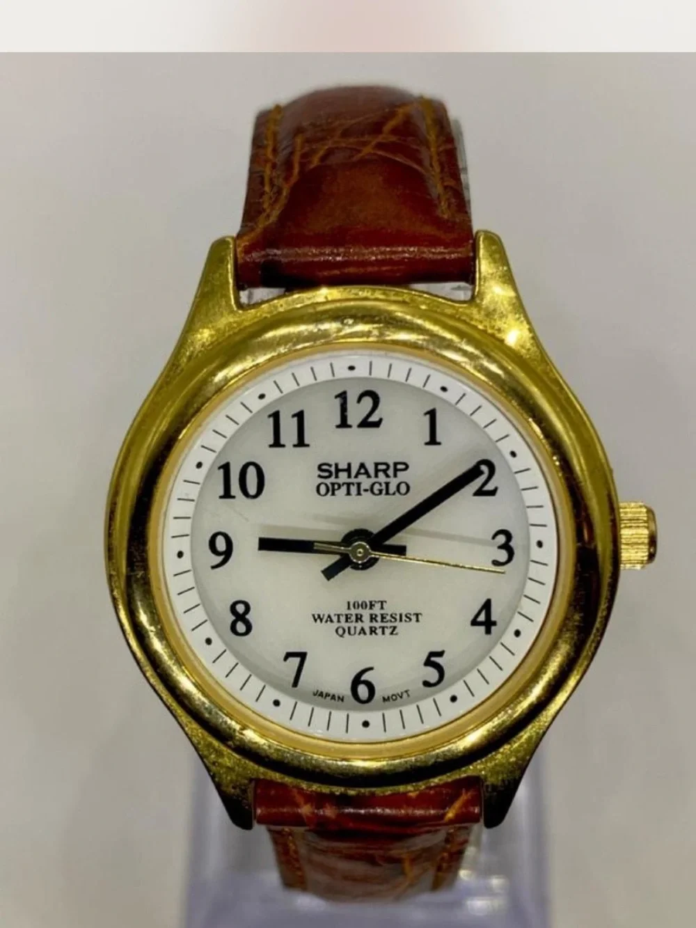 Sharp *** Opti-Glo Gold Tone Watch /  Tan  Leather Strap ^^^
