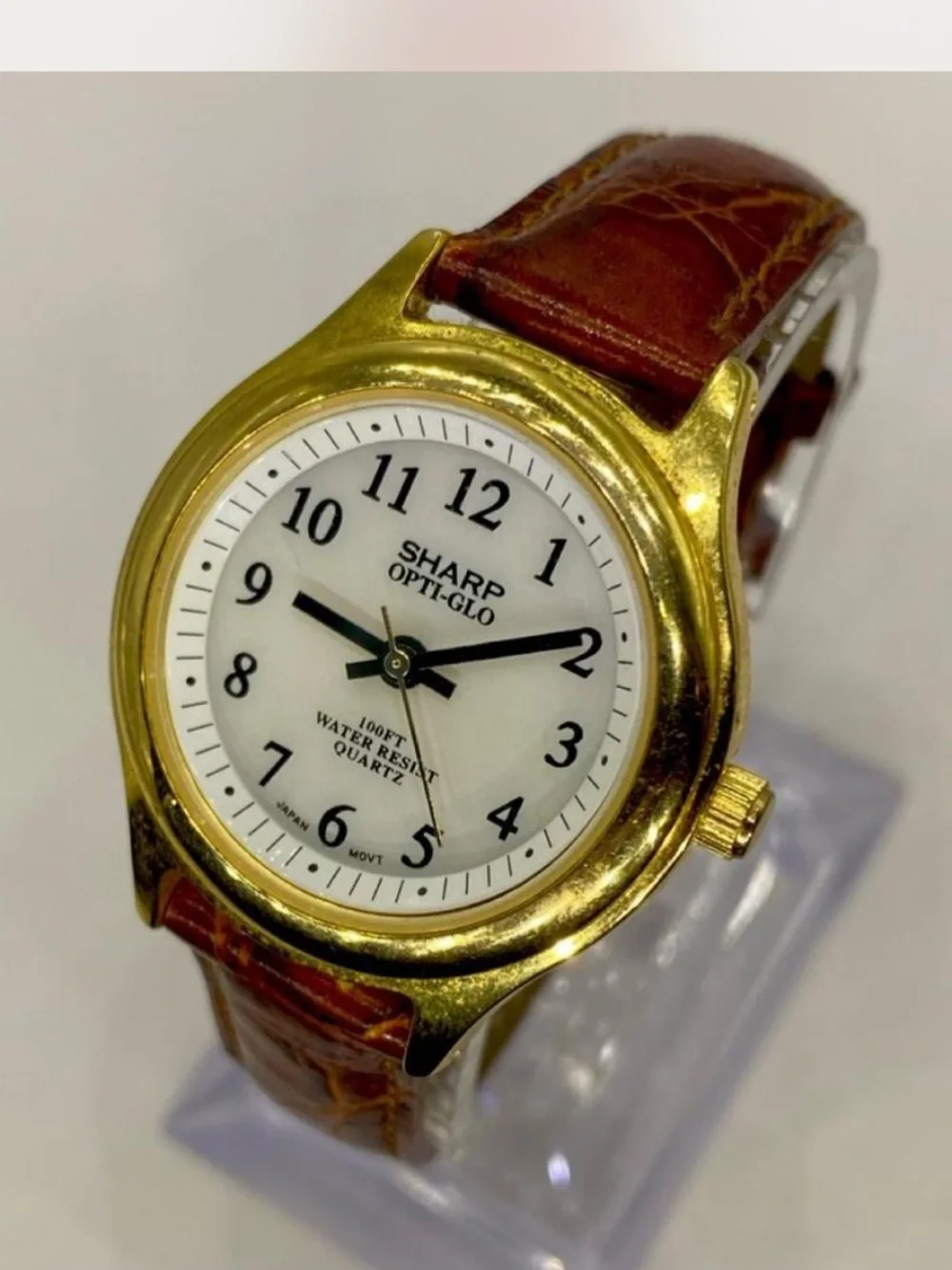 Sharp *** Opti-Glo Gold Tone Watch /  Tan  Leather Strap ^^^