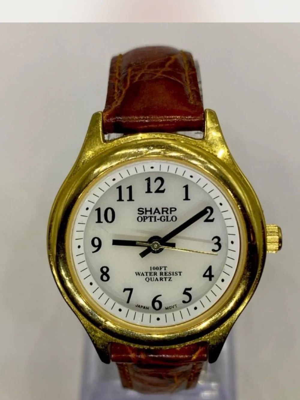 Sharp *** Opti-Glo Gold Tone Watch /  Tan  Leather Strap ^^^