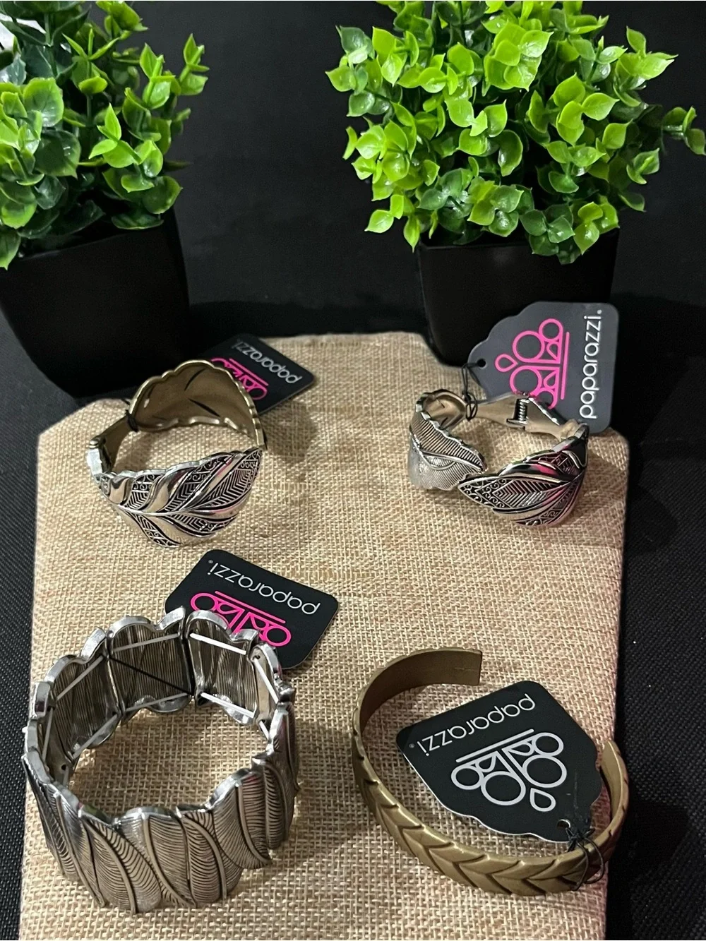 Bundle of 4- paparazzi Silver and Brass Feather Cuff Bracelet Collection