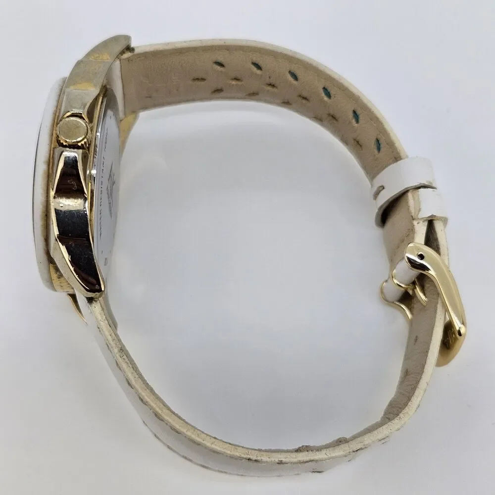 Anne Klein Women's Watch‎ 36MM White Dial White Leather Bands New Battery