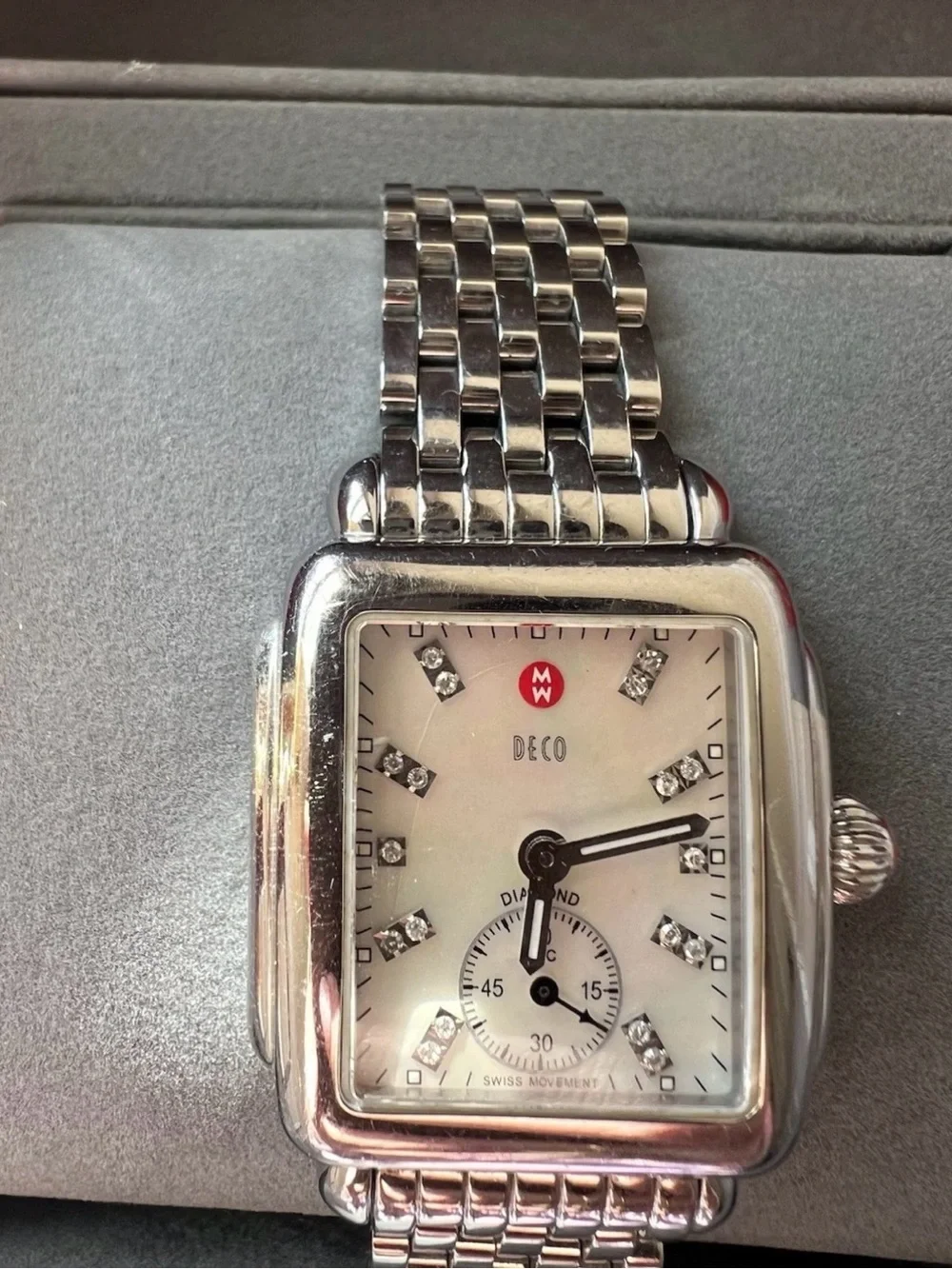 Michele Deco .08 Carat Diamond 29mm Stainless Steel Watch MW06V00A0046