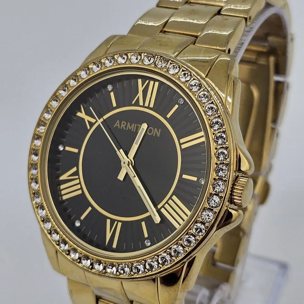 Armitron‎ Women's Watch 40MM Black Dial Gold Tone Bracelet Band 6.5