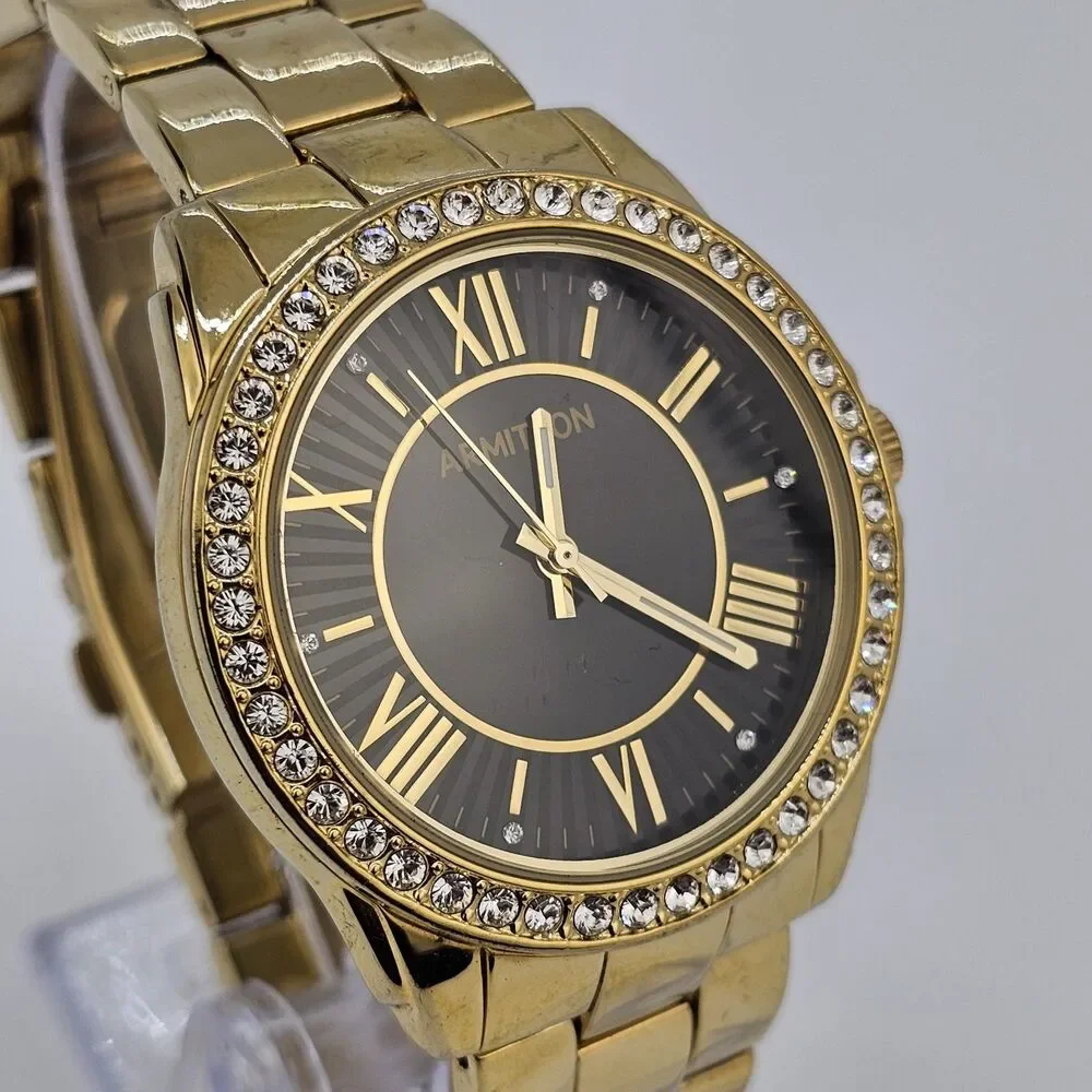 Armitron‎ Women's Watch 40MM Black Dial Gold Tone Bracelet Band 6.5