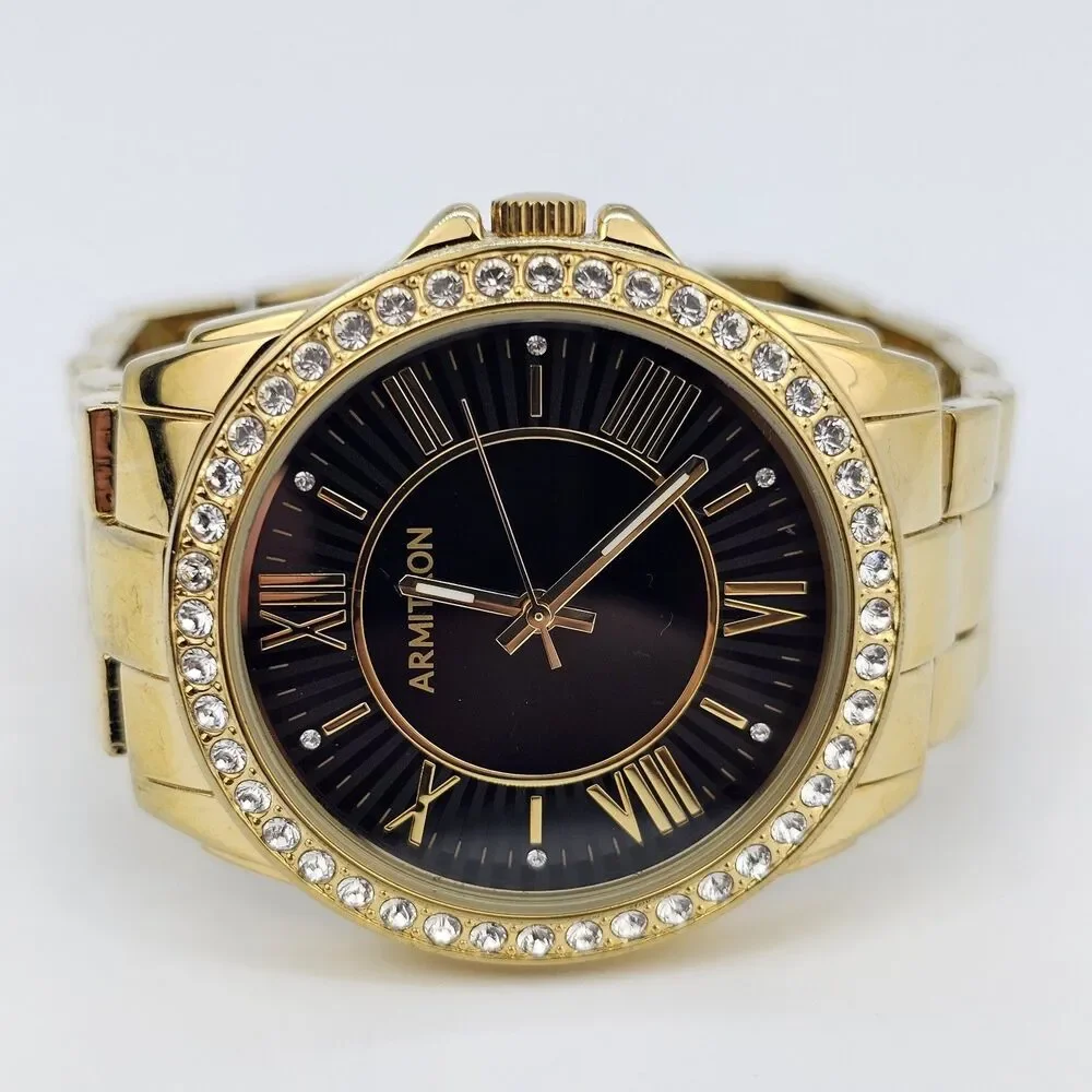 Armitron‎ Women's Watch 40MM Black Dial Gold Tone Bracelet Band 6.5