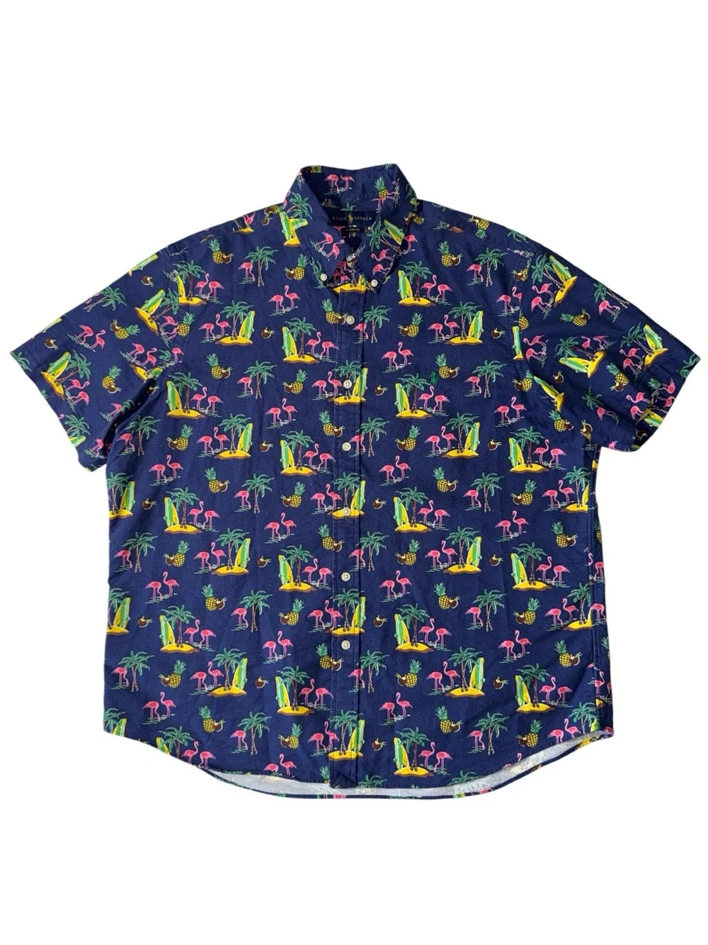 Polo Ralph Lauren mens XL blue tropical pattern classic fit short sleeve shirt