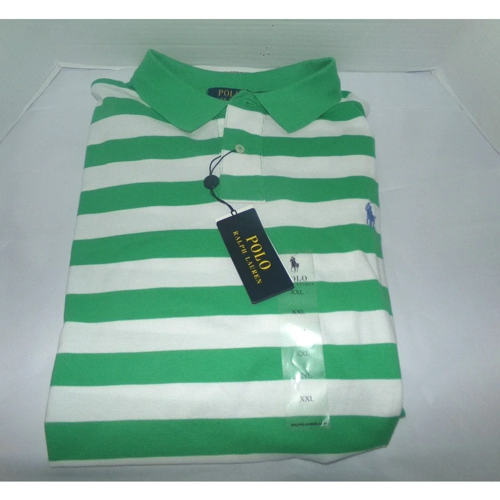 Polo Ralph Lauren Mens XXL Custom Fit Striped Polo Shirt Green White NWT