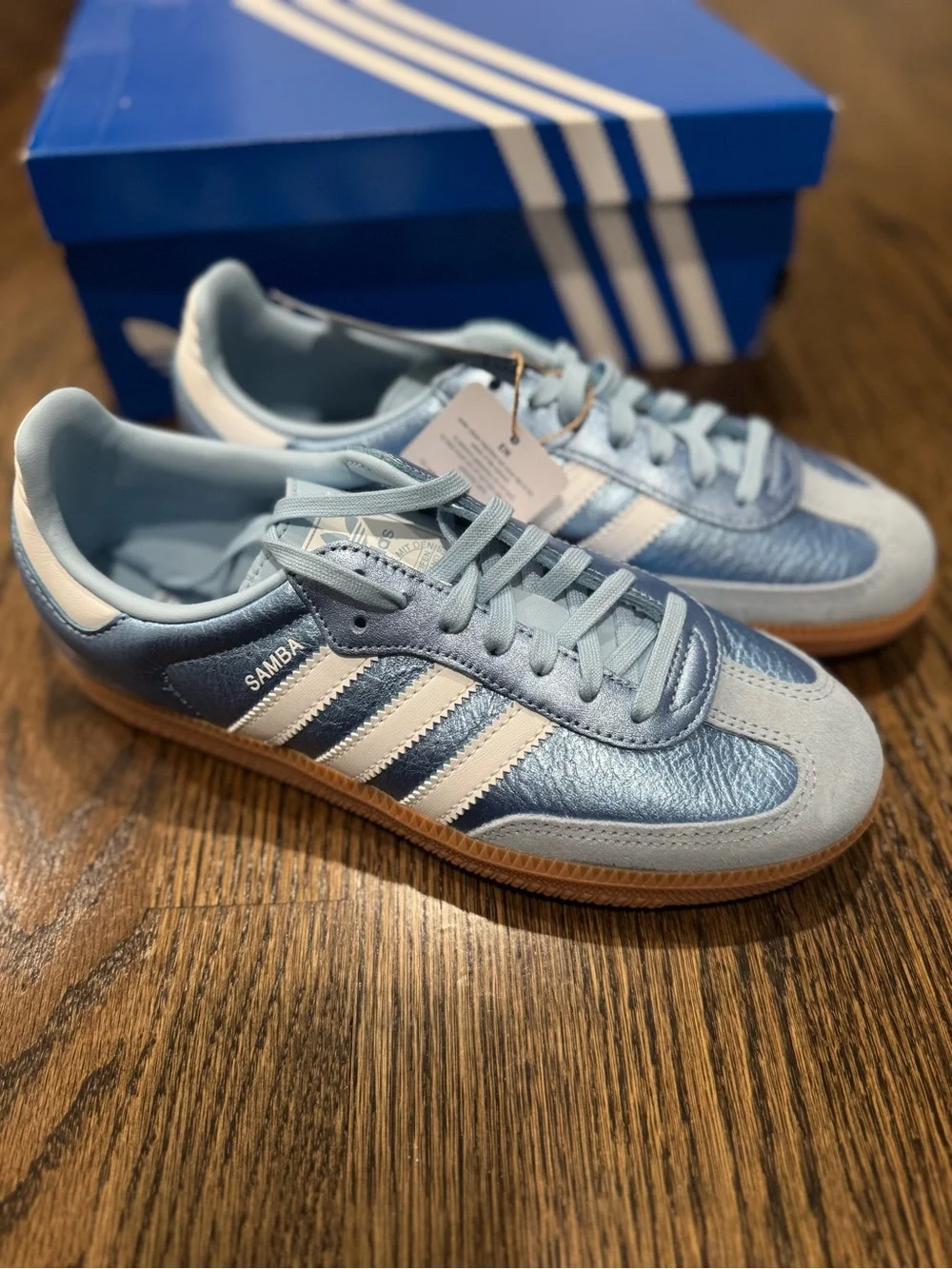 adidas Samba OG Junior Silver Metallic Cloud Clear Sky Blue White Gum Size 5.5