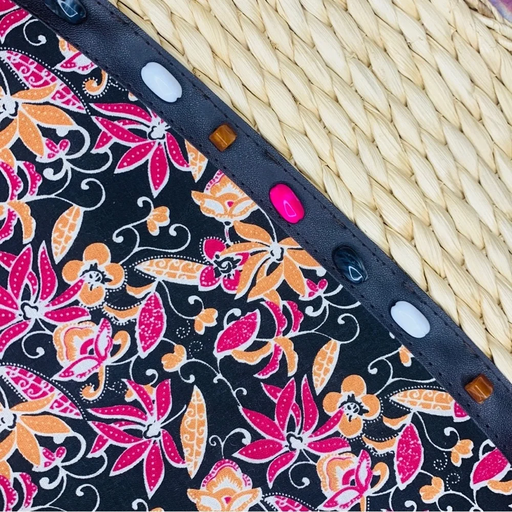Woven Rattan and Canvas Beaded Floral Market Tote