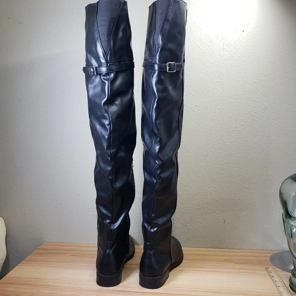 Faux Leather Over The Knee Tall Boots Black Faux Leather Indie Sleeze Size 10