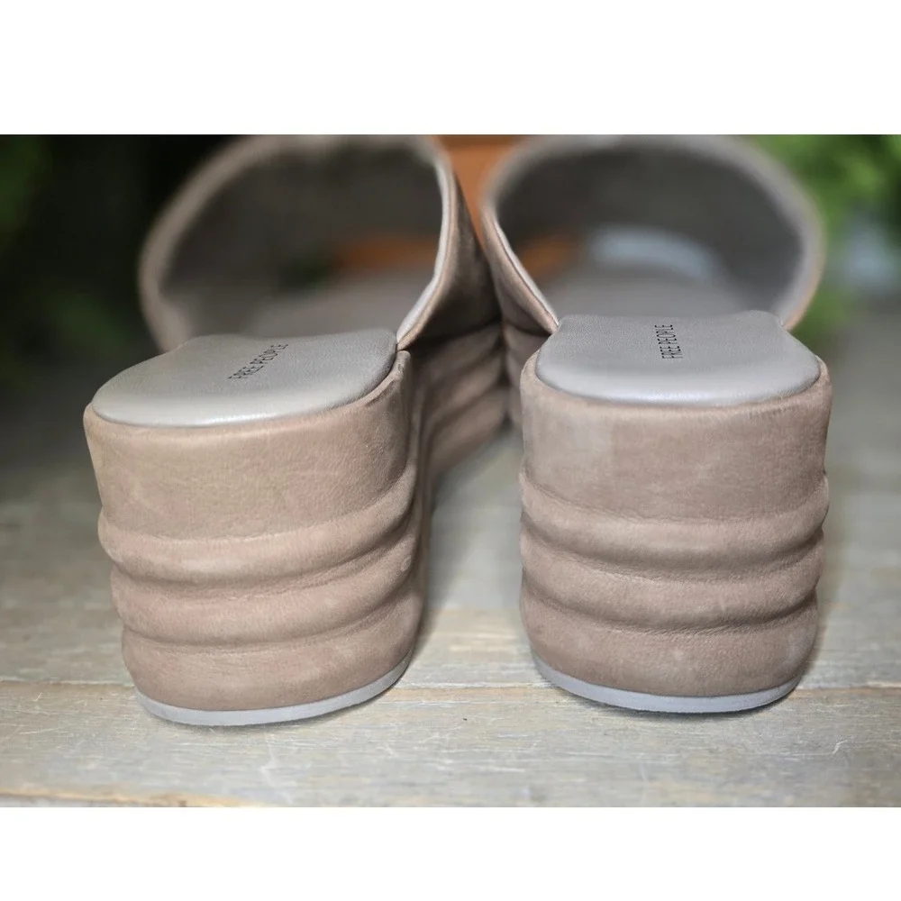 Free People Harbor Taupe Suede Platform Slide Sandals Size 37
