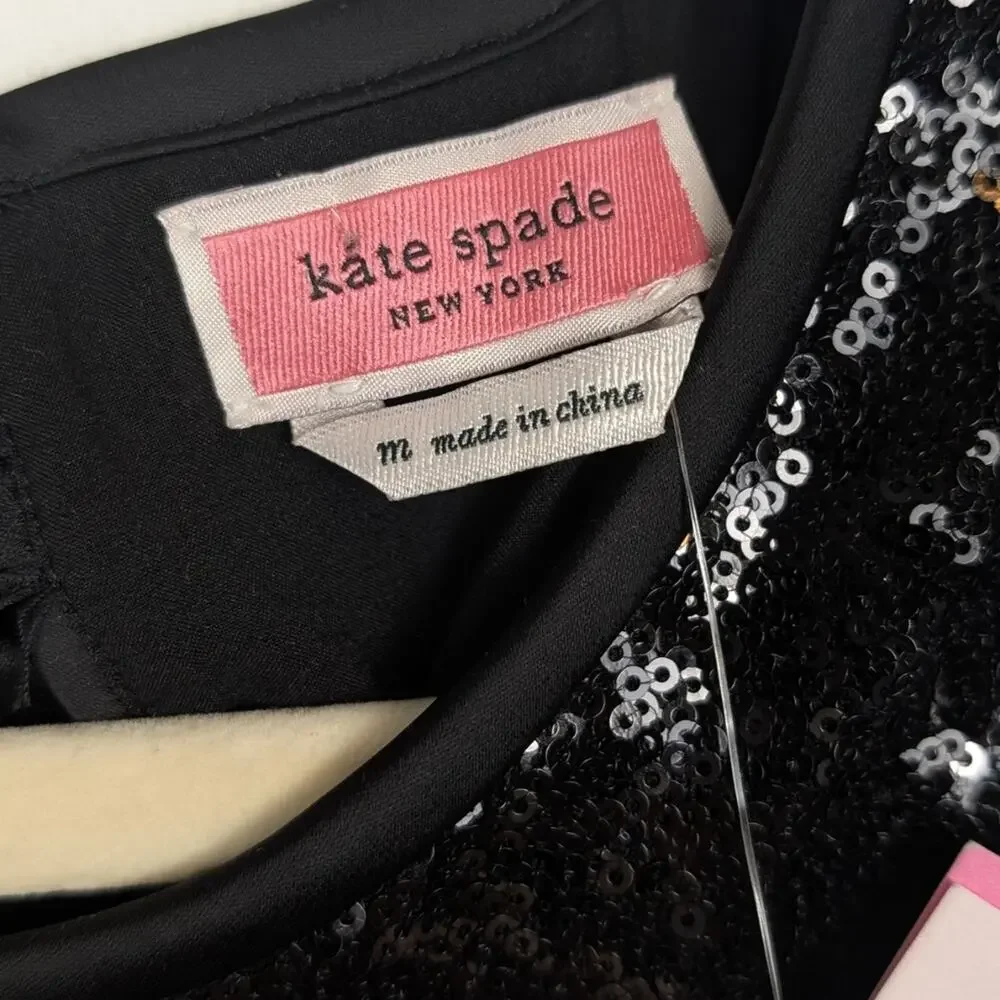 NWT Kate Spade New York Black Sequin Bow Top Size M