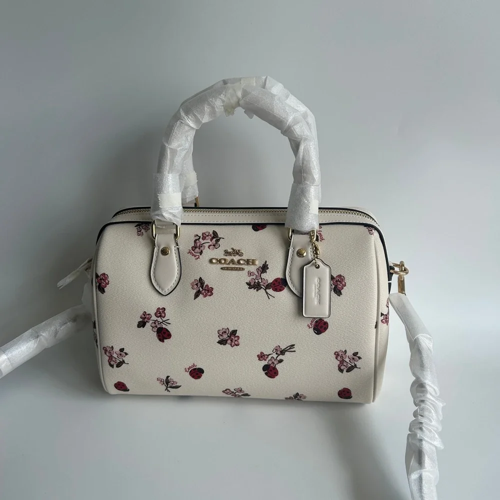 Coach Rowan Satchel Ladybug Floral Print Chalk Multi Canvas Crossbody Bag CU272