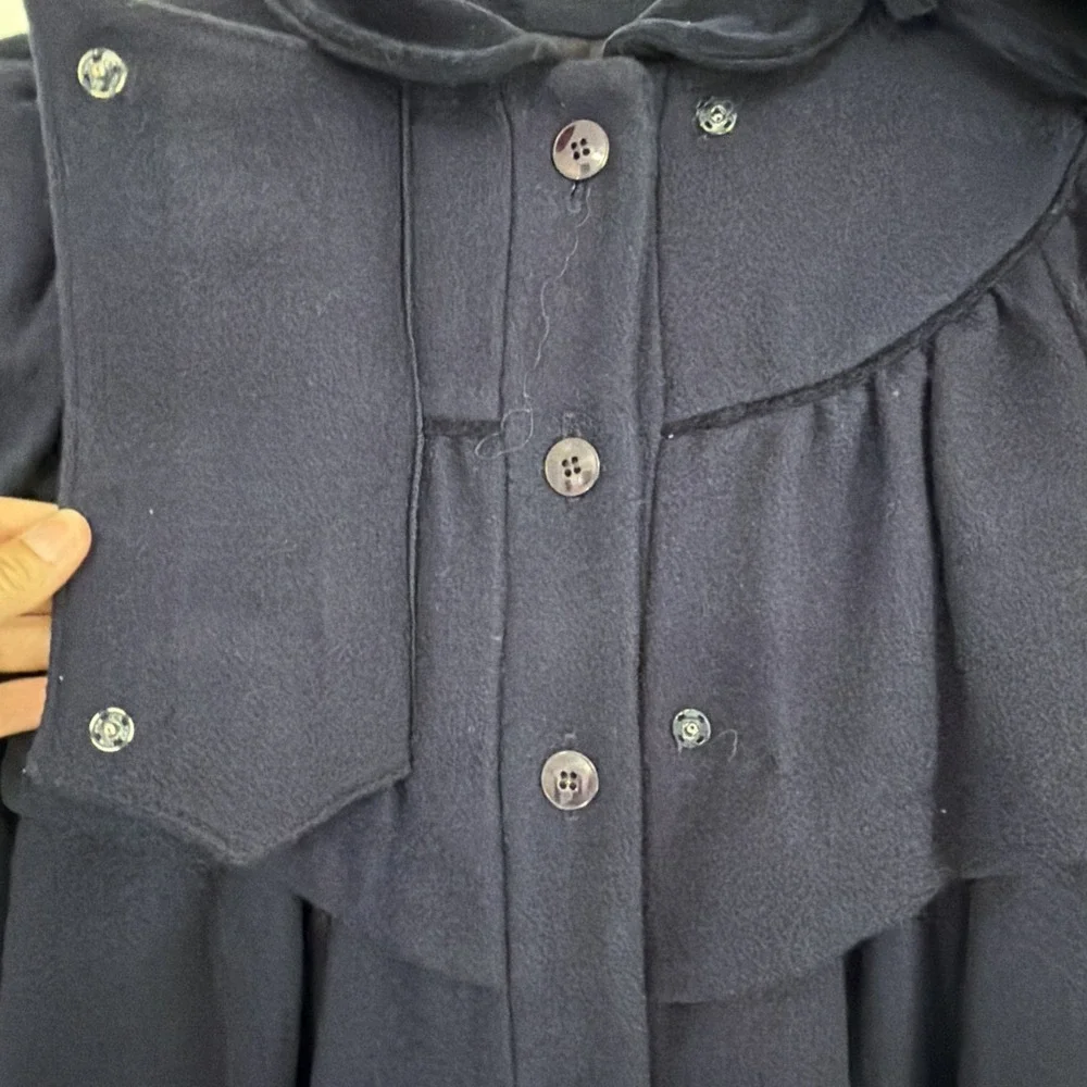 Vtg Rothschild Wool Coat Girl Sz 6 Navy Velvet Bow Matching Hat Warm Stunning