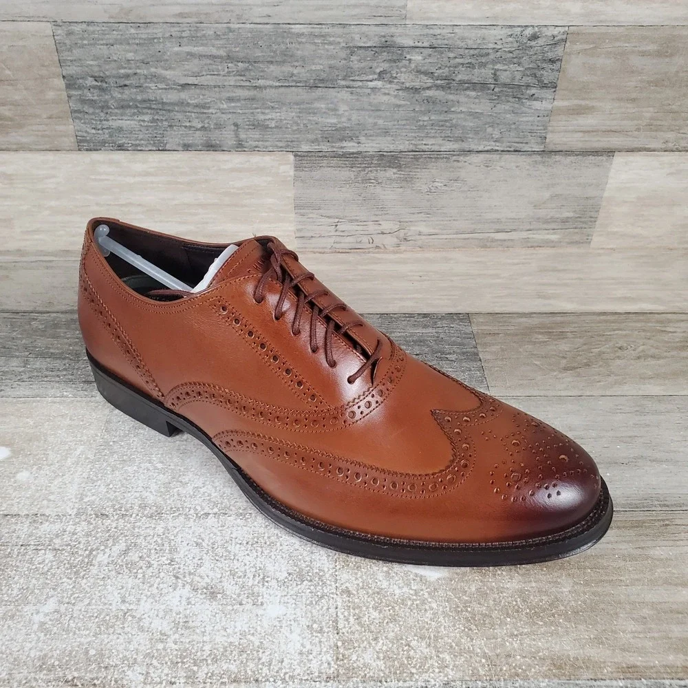 Cole Haan Wingtip Brogue Oxford Shoes Sz 9.5 Brown‎ Lace Up Low Top Almond Toe