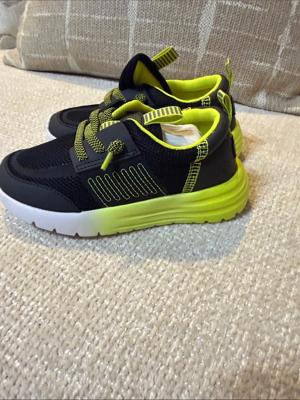 Hey Dude Black & Neon Yellow Kids Sneakers