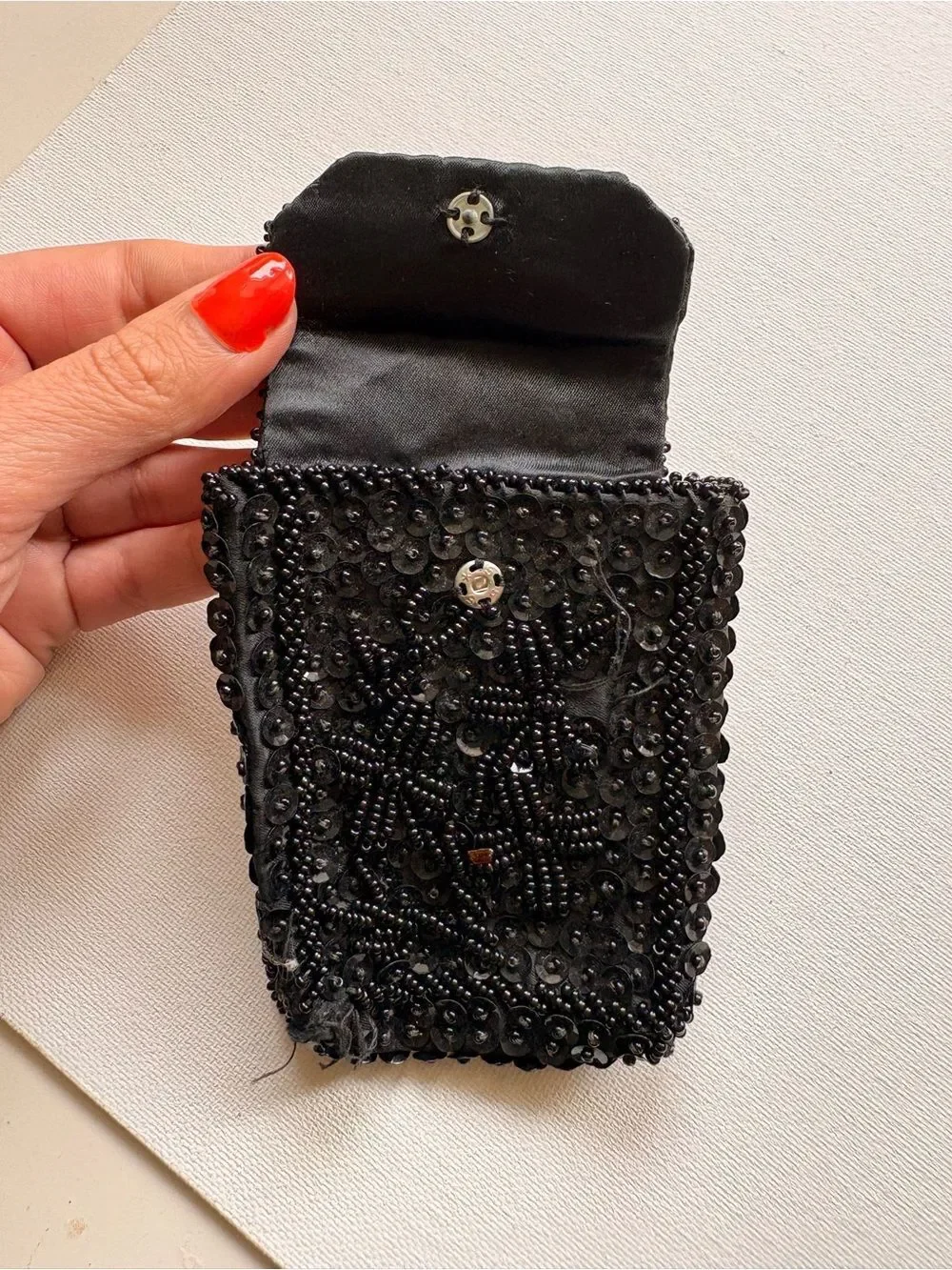Vintage Black Beaded Sequin Evening Wallet Pouch