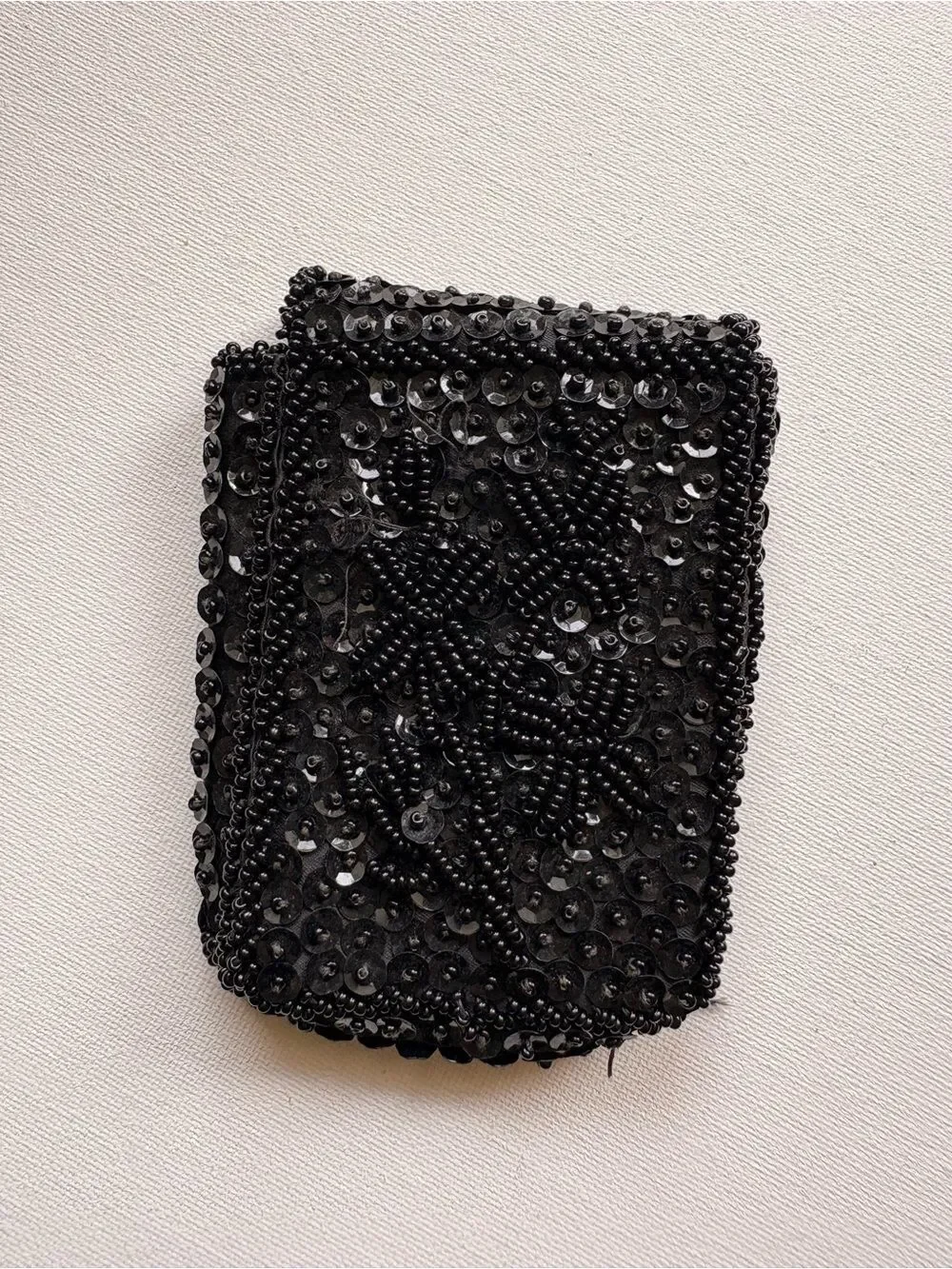Vintage Black Beaded Sequin Evening Wallet Pouch
