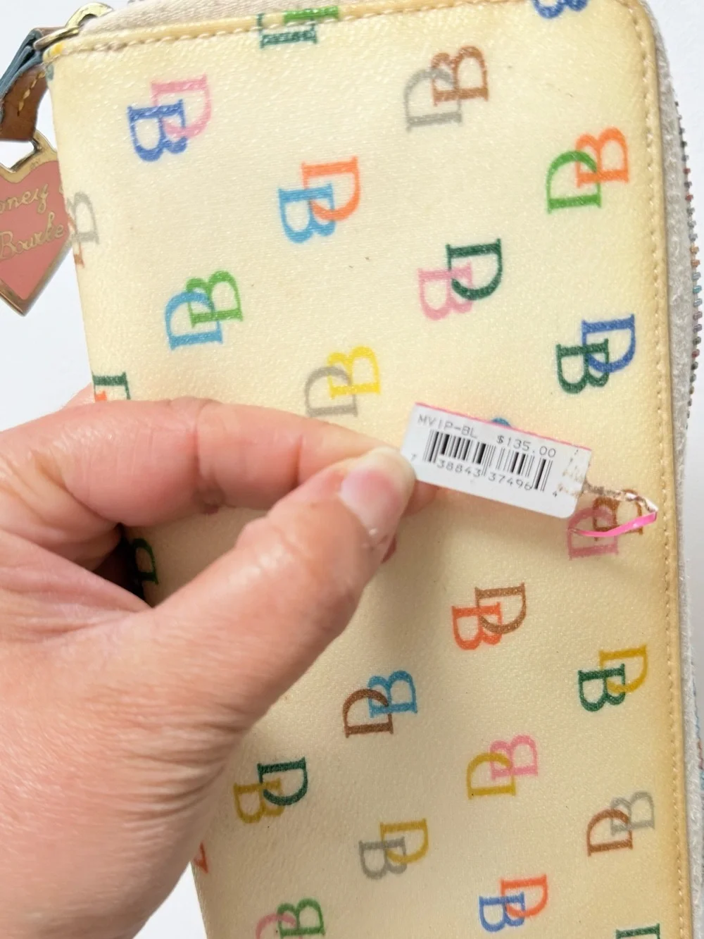 Dooney & Bourke Beige Zip-Around Wallet with Multicolor DB Print