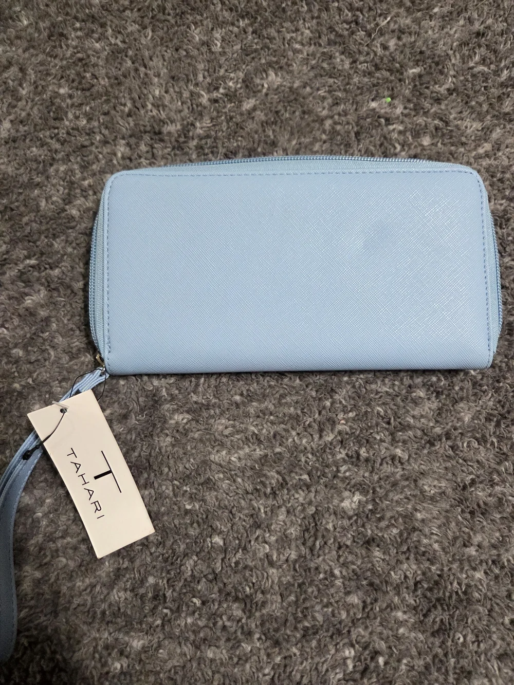 Tahari Light Blue Zip-Around Wallet with Snap Tab