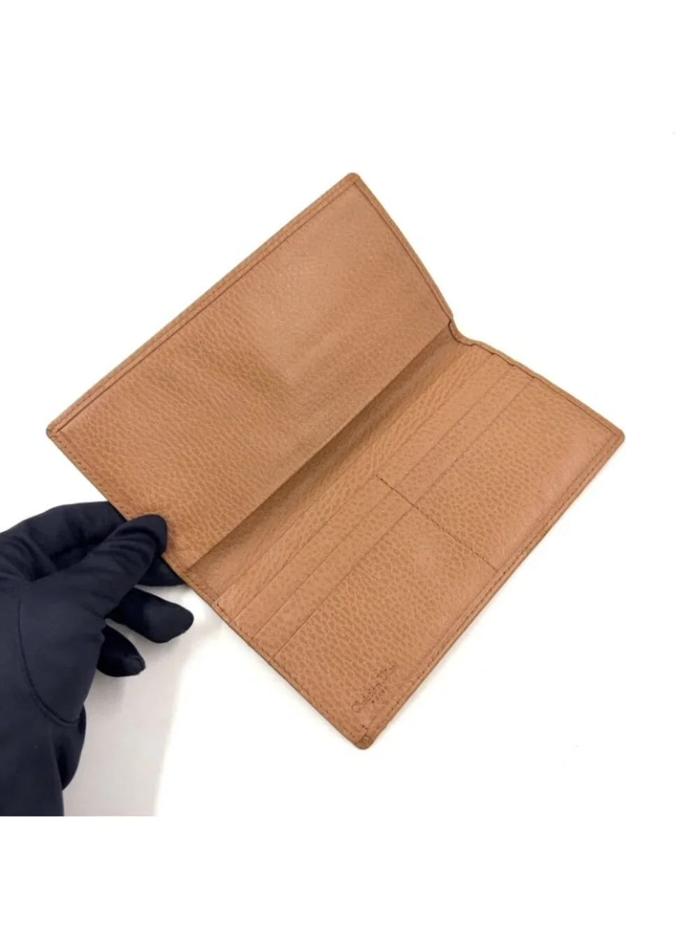 Dior Honeycomb Pattern Billfold Leather Beige Light Brown Wallet