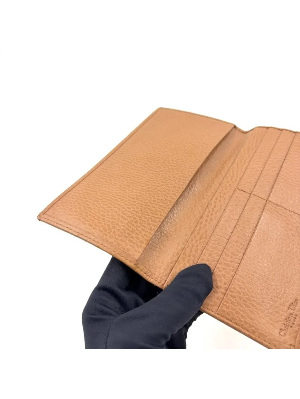 Dior Honeycomb Pattern Billfold Leather Beige Light Brown Wallet