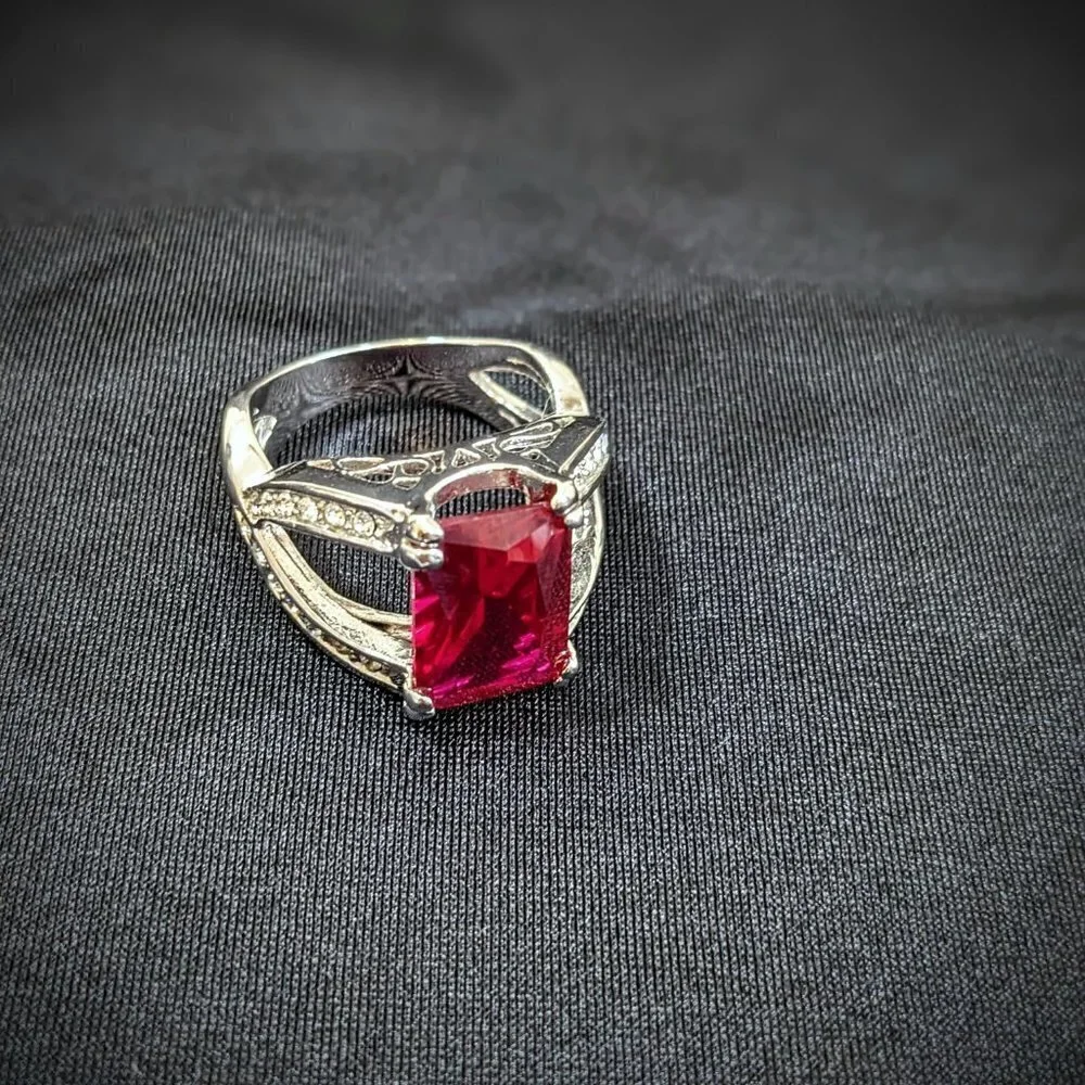 Ruby w Diamonds Silver Cocktail Ring
