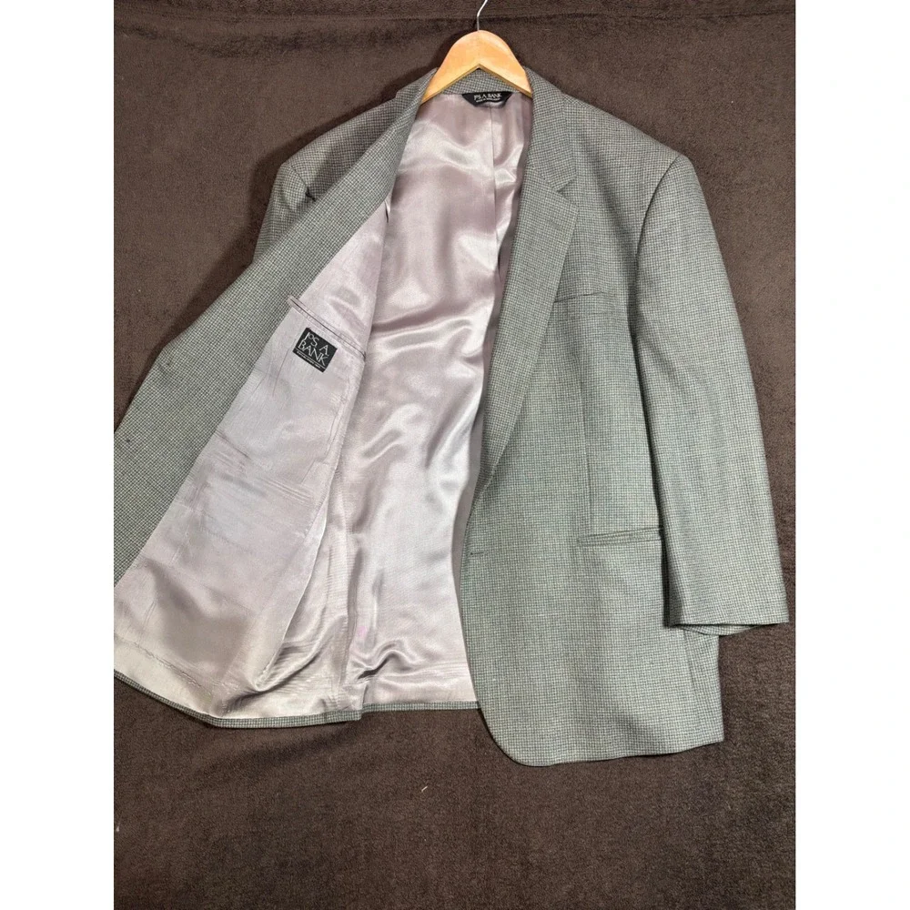 Jos A Bank Mens 50R Wool Sport Coat Blazer Blue Brown Micro Check 2‎ Button