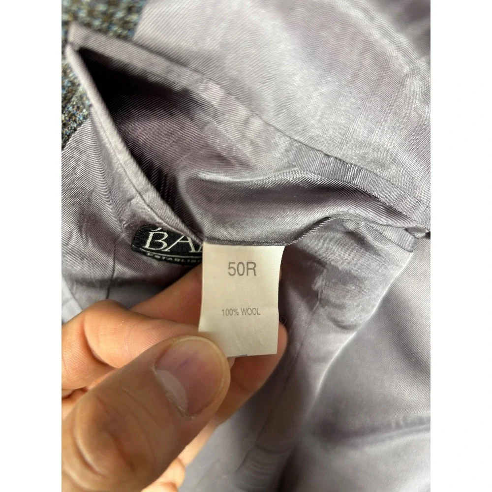 Jos A Bank Mens 50R Wool Sport Coat Blazer Blue Brown Micro Check 2‎ Button
