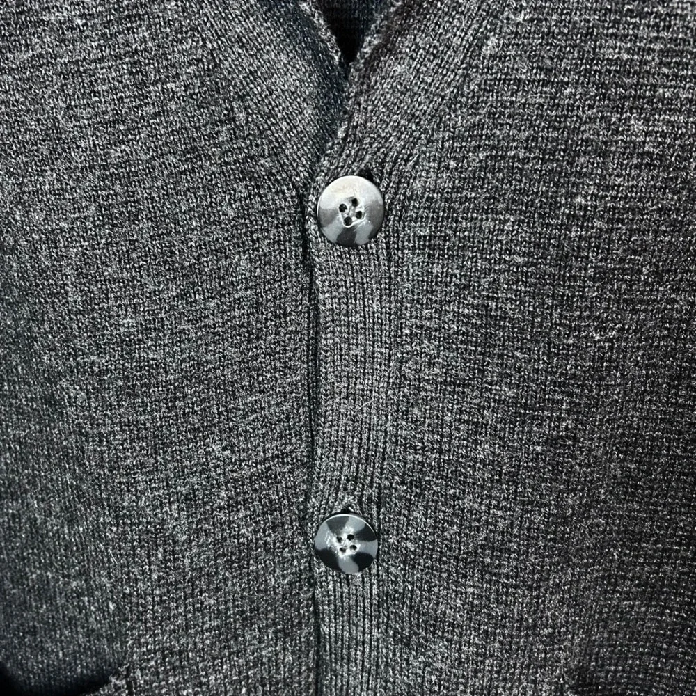 Raffi Knit Blazer Cardigan Men's Large Merino Wool Charcoal Grey Collar Pockets‎