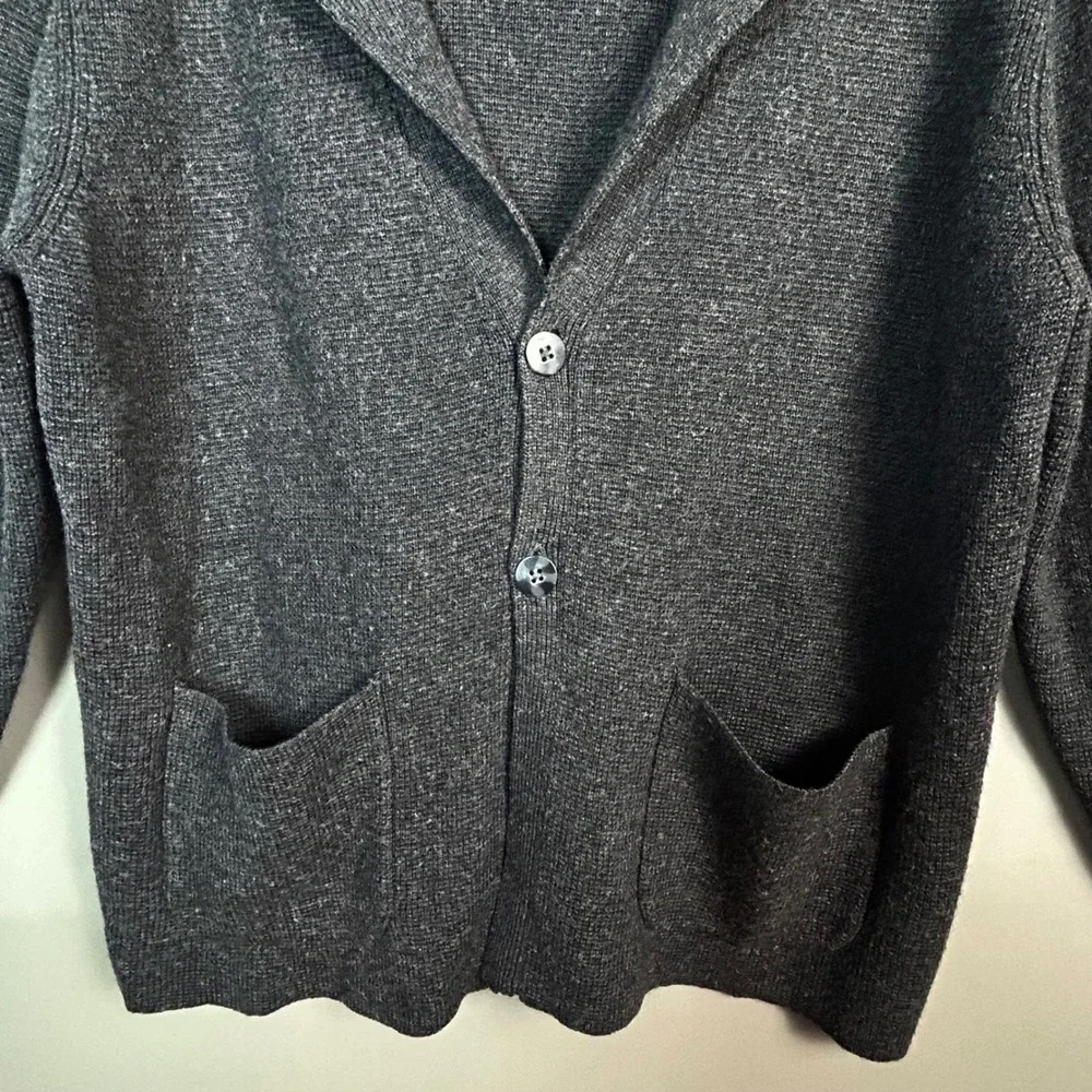 Raffi Knit Blazer Cardigan Men's Large Merino Wool Charcoal Grey Collar Pockets‎