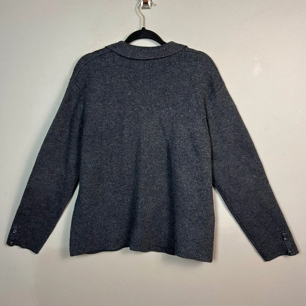 Raffi Knit Blazer Cardigan Men's Large Merino Wool Charcoal Grey Collar Pockets‎