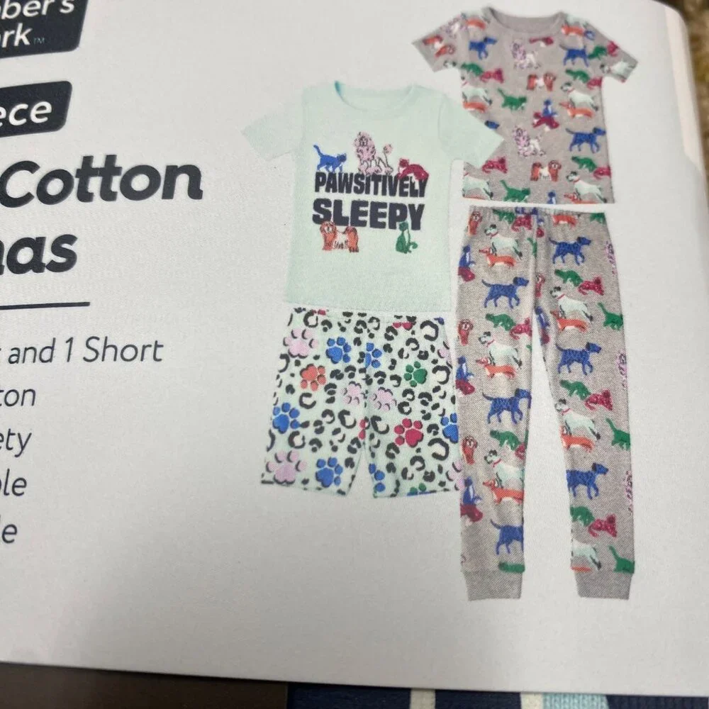 Members Mark 4-Piece Organic Cotton Pajamas‎ Set Kids 3T NWT