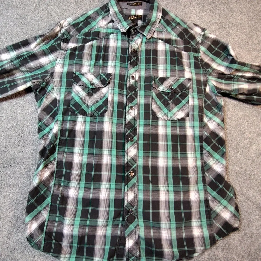 Helix Mens Shirt Multicolor L Plaid Long Sleeve Button Up Collared Athletic Fit