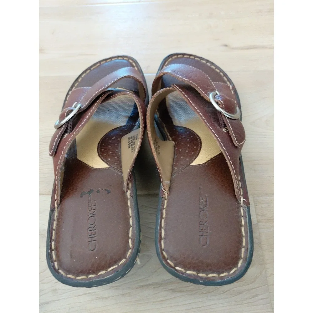 Vtg Sz 8.5 US 70s 80s Cherokee Buckle Sandals Shoes Platform Low Wedge Heel Boho