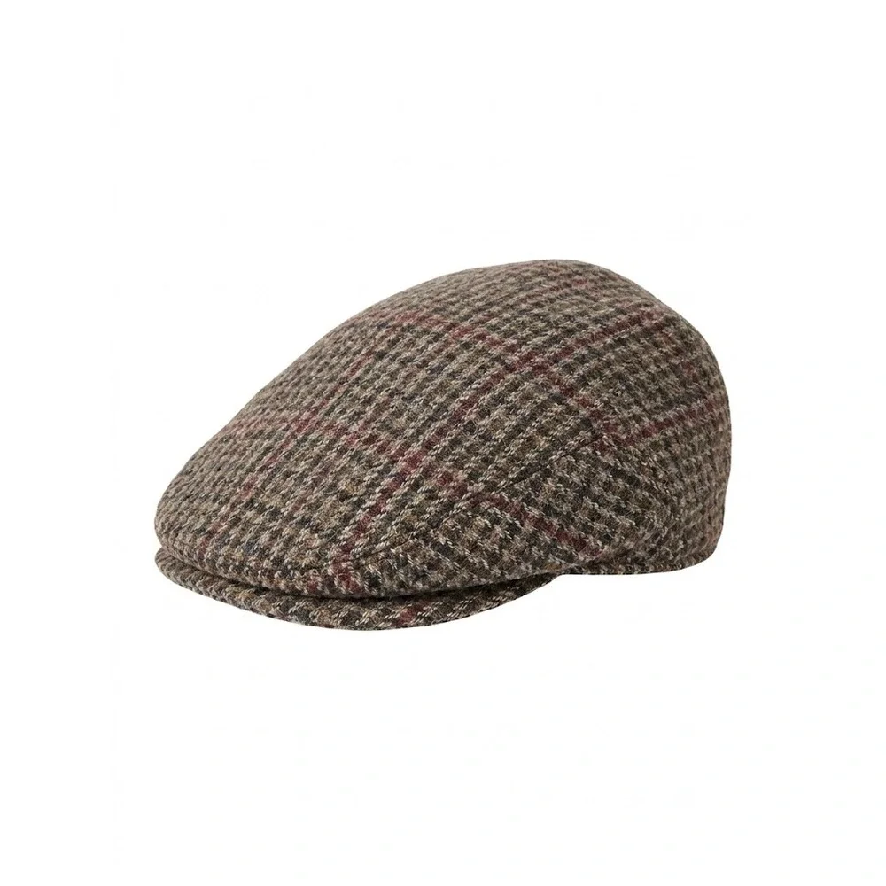 UBI Hats Men's M/L Plaid Flat Cap‎ Wool Blend Ivy Cabbie Driving Hat Brown