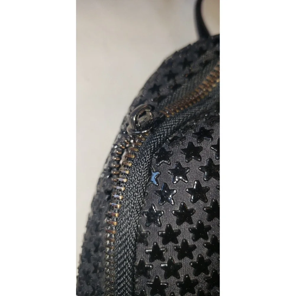 Betsey Johnson Black Star Embossed Mini Backpack Heart Charm Logo Bag
