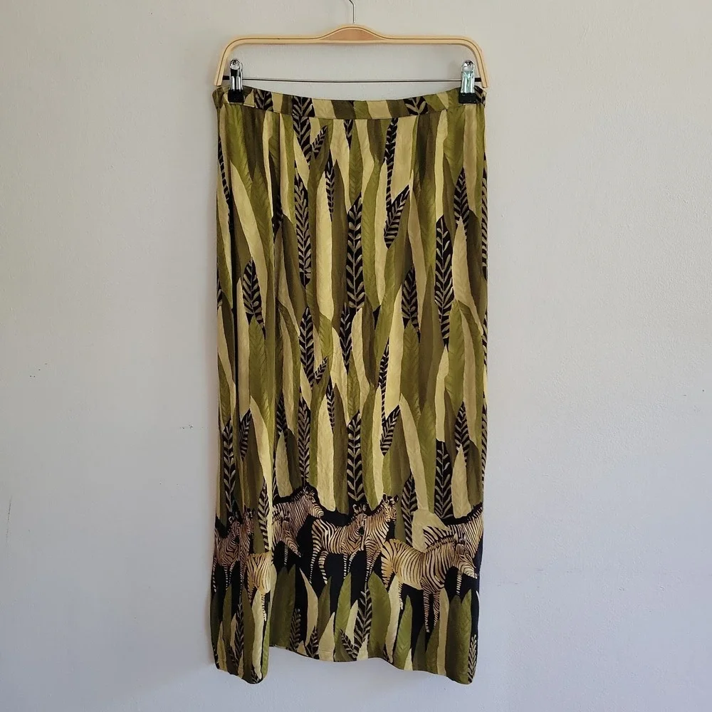 California Krush Midi‎ Straight Skirt Large Zebra Print Pull On Boho Maximalist