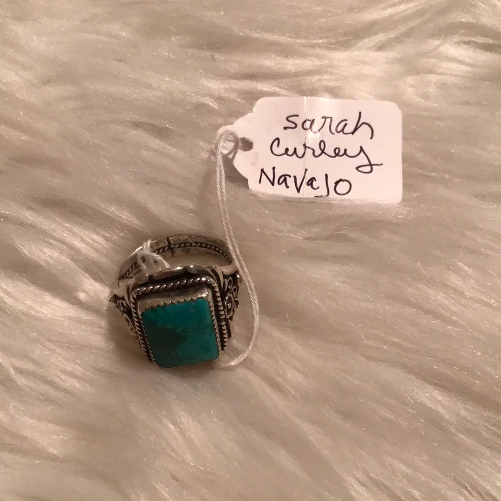 Sterling Silver Turquoise Navajo Ring - Blue Green Stone