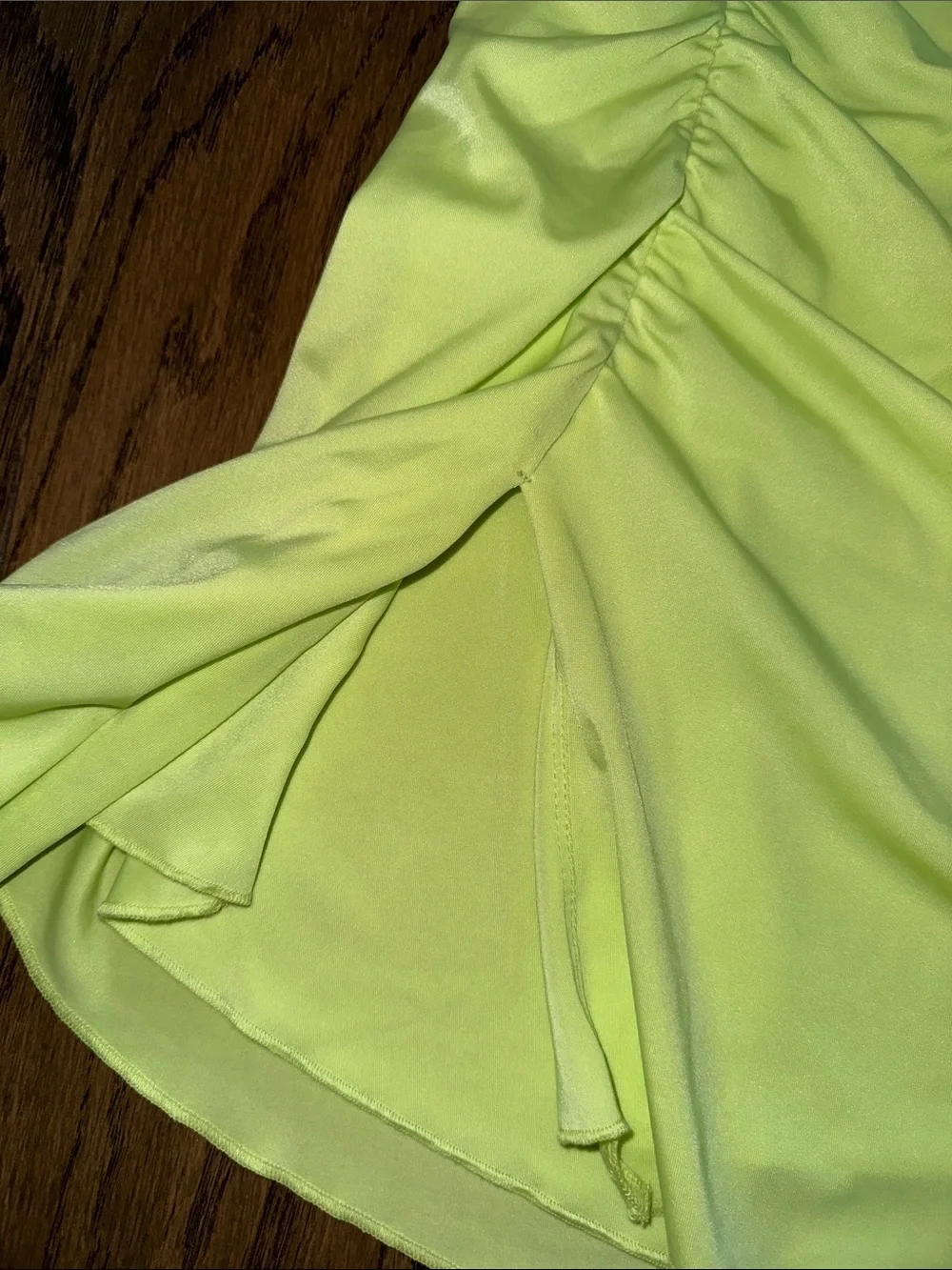 Strapless Ruched Neon Yellow Mini Dress