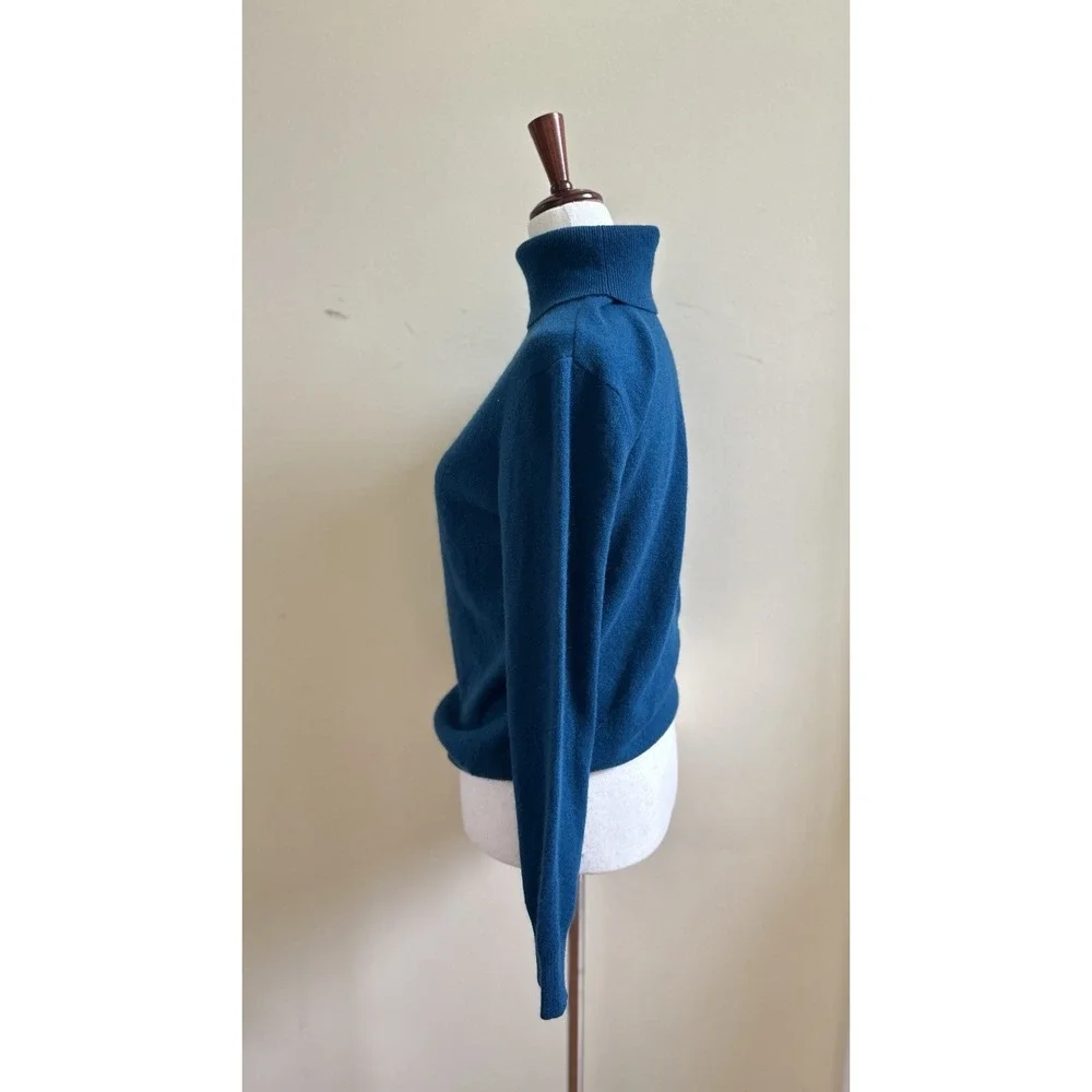 Neiman Marcus Cashmere Sweater Women M 100% Cashmere Teal Turtleneck Pullover