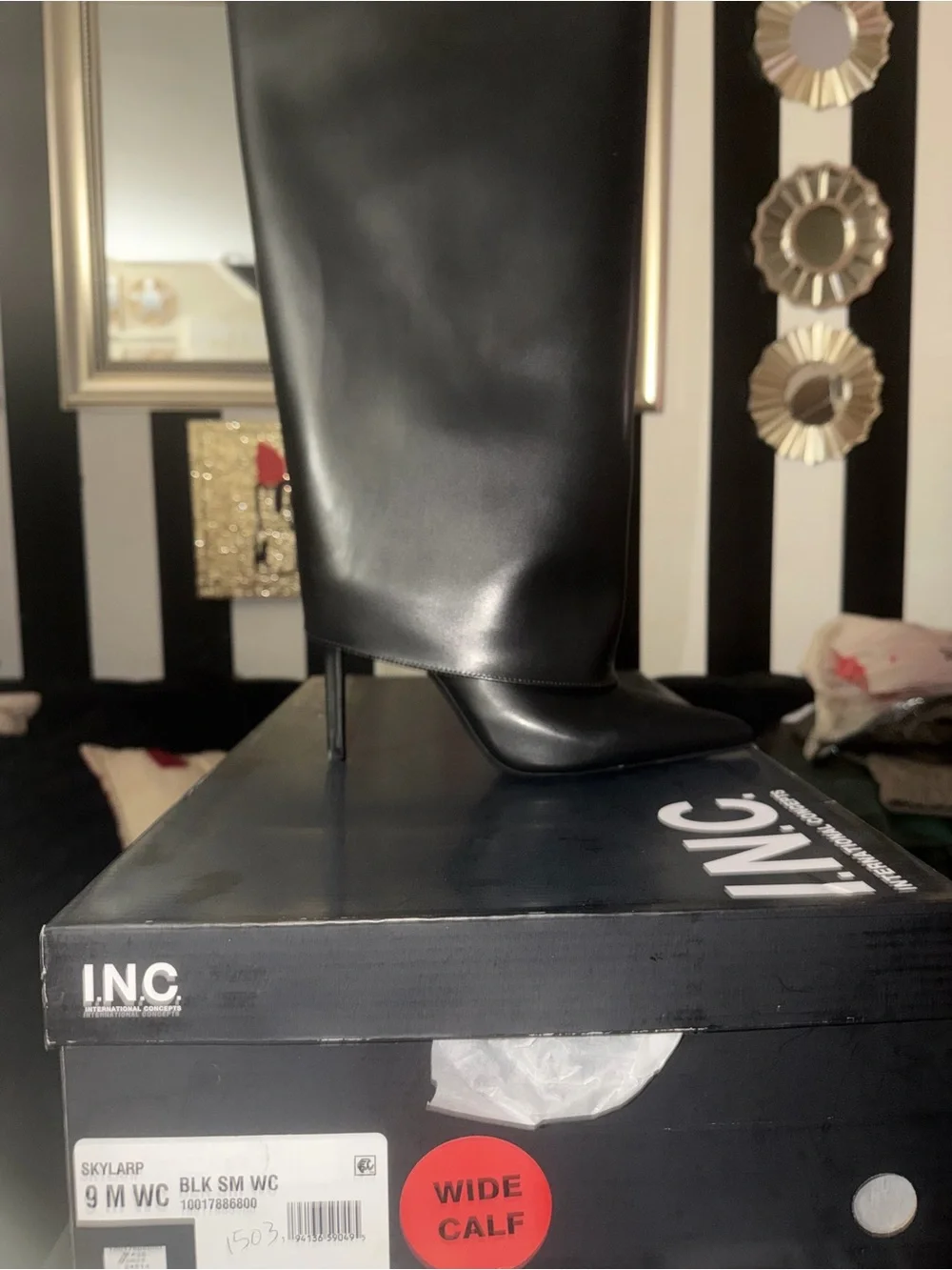 INC International Concepts Black Over-the-Knee Folded Cuff Stiletto Boots