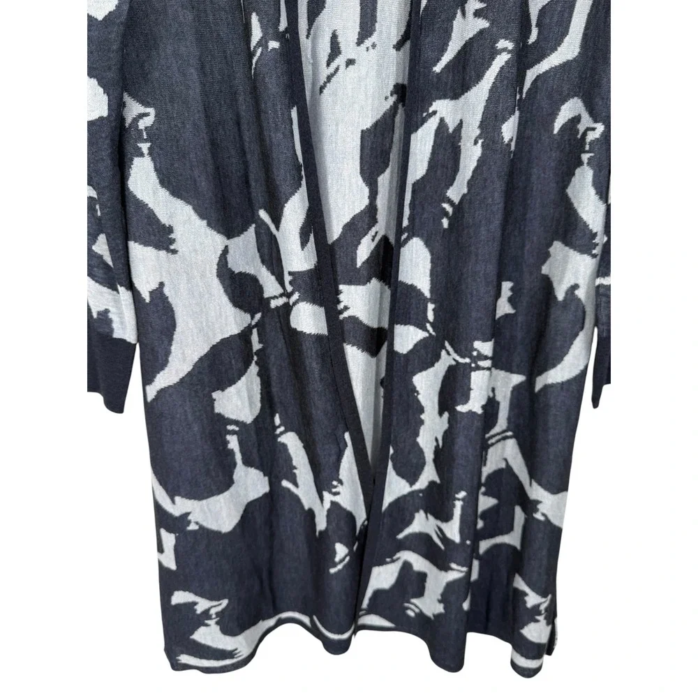 Chicos Women's Jacquard Floral Longline Open Front Cardigan Duster Size Medium